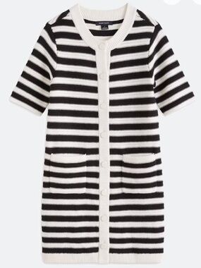 Sanctuary Button Front Knit Dress in Off White l Black and White Striped Shift